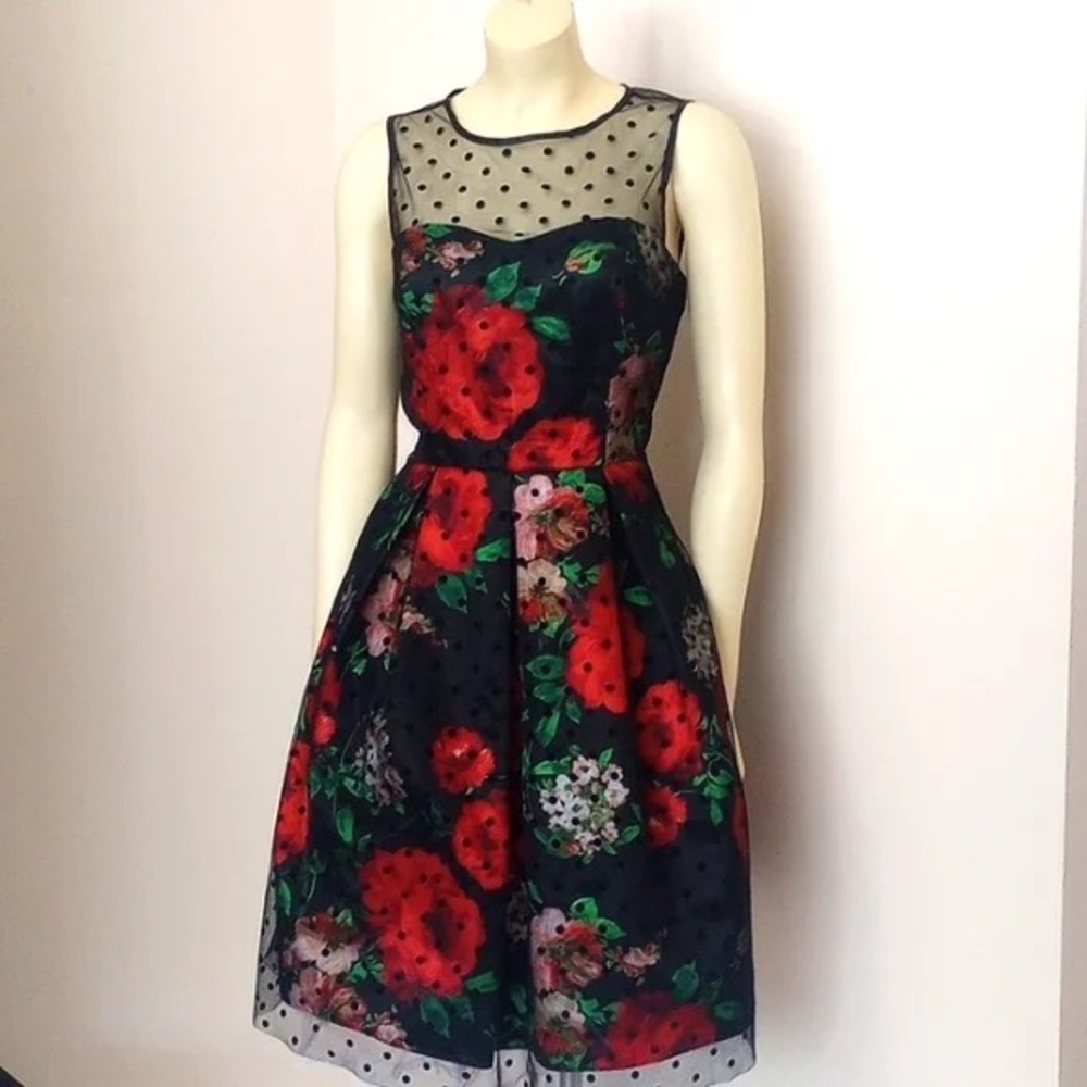 Floral Black and Red Dress